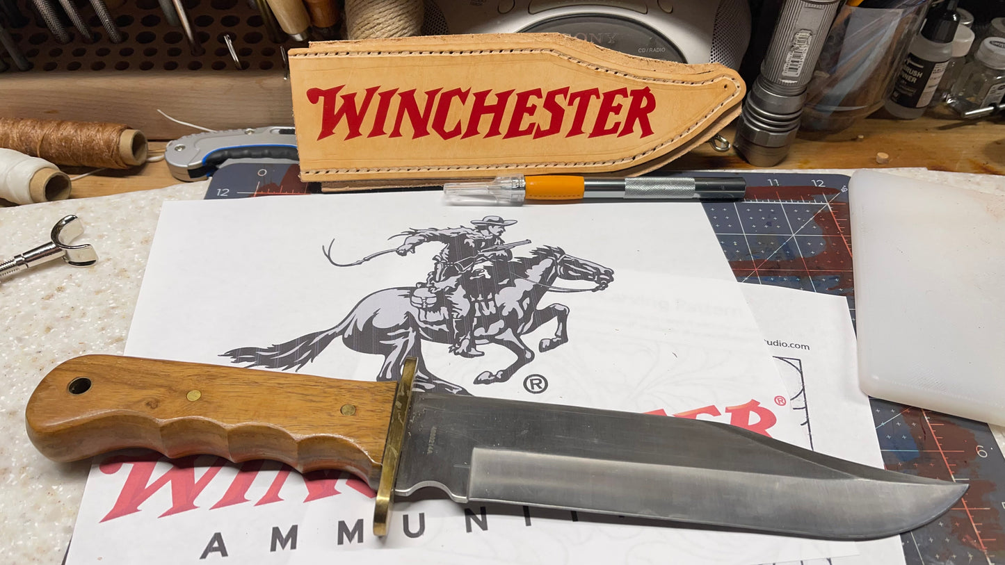 Custom Handmade Leather Sheath for Winchester Bowie Knife – Tooled, Dyed & Distressed
