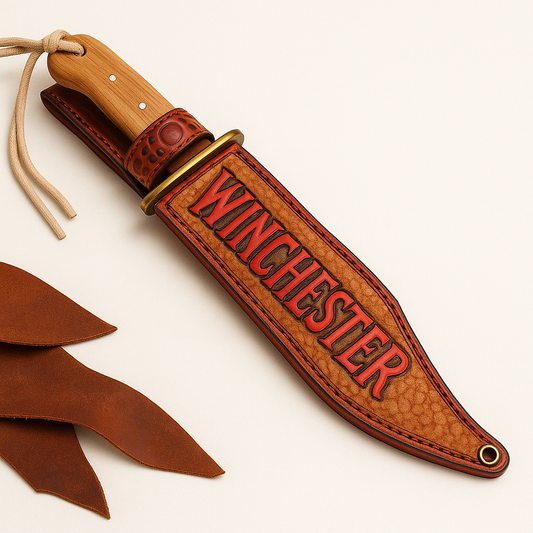 Custom Handmade Leather Sheath for Winchester Bowie Knife – Tooled, Dyed & Distressed