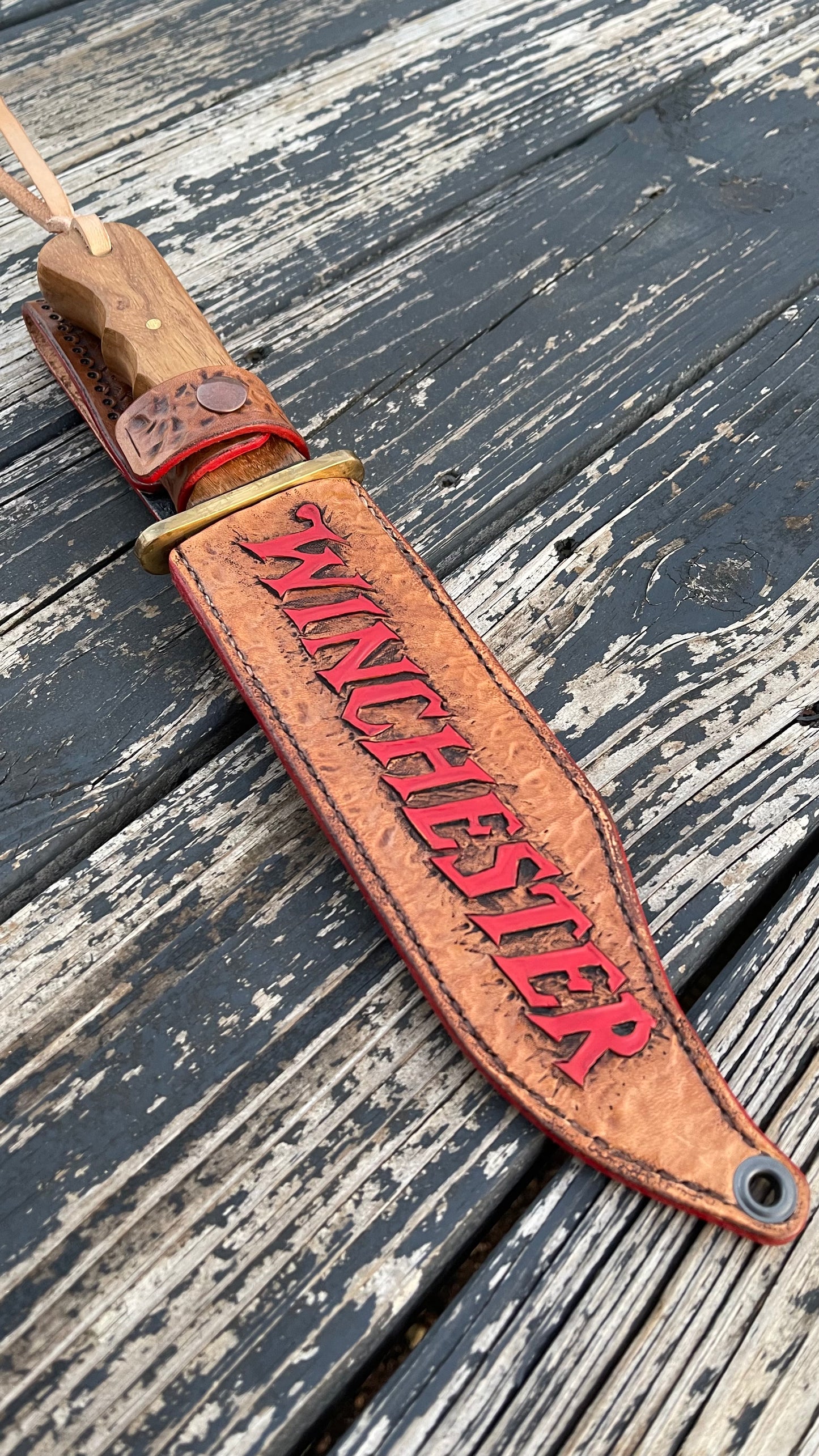 Winchester Bowie Knife Set – Wood Handle + (Custom Leather Sheath Included)