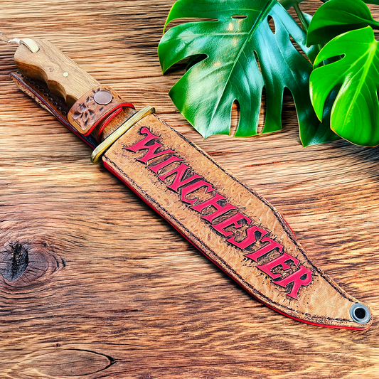 Custom Handmade Leather Sheath for Winchester Bowie Knife – Tooled, Dyed & Distressed